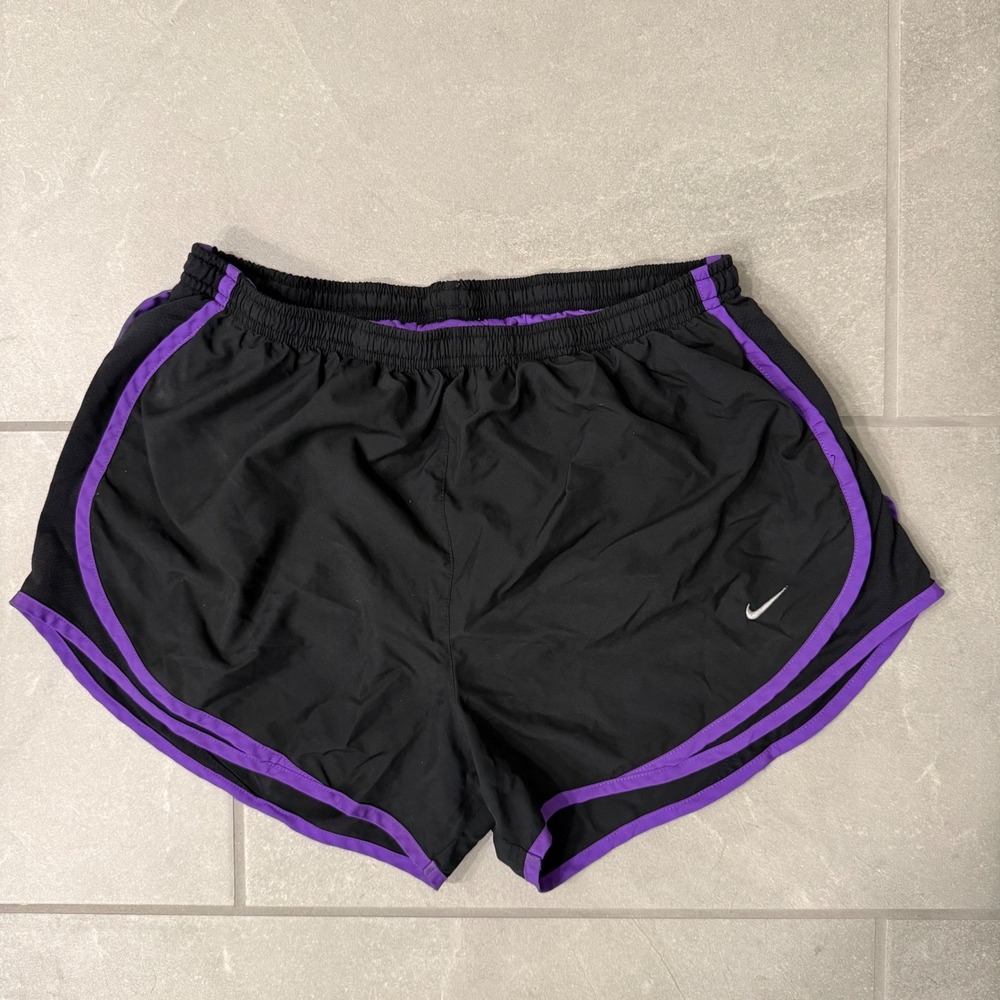 Nike Dri-FIT Tempo Running Shorts Black Purple Trim Mesh Athletic Women Large